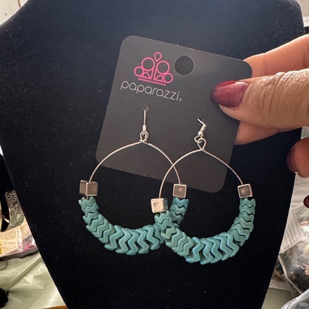 Paparazzi Silver and Turquoise Woven Earrings